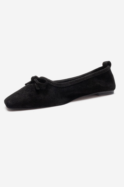 Sosa - Black Suede Genuine Leather Bow Ballet Flat (Women)