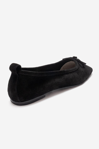 Sosa - Black Suede Genuine Leather Bow Ballet Flat (Women)