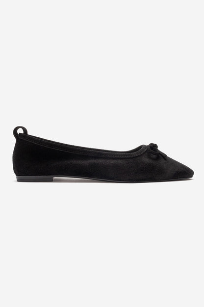 Sosa - Black Suede Genuine Leather Bow Ballet Flat (Women)