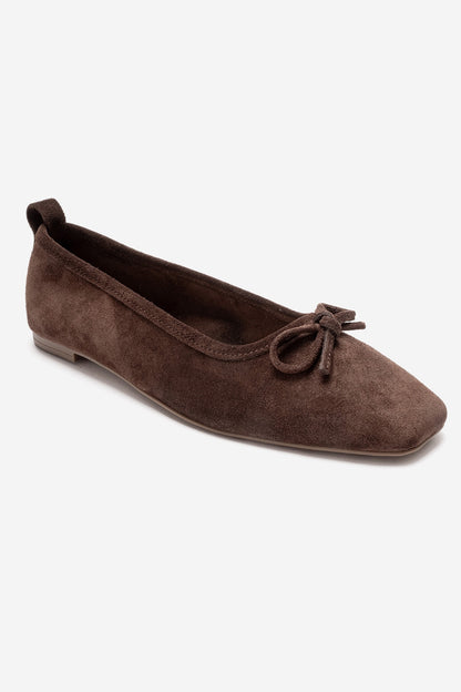 Sosa - Brown Suede Genuine Leather Bow Ballet Flat (Women)