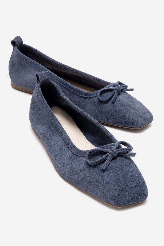 Sosa - Bailarinas con moño de cuero genuino azul mezclilla (Mujer)