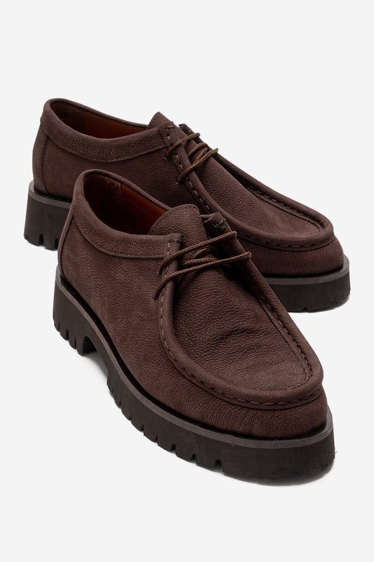 Talia - Mocasín con Cordones de Cuero Genuino Nobuck Marrón (Mujer)
