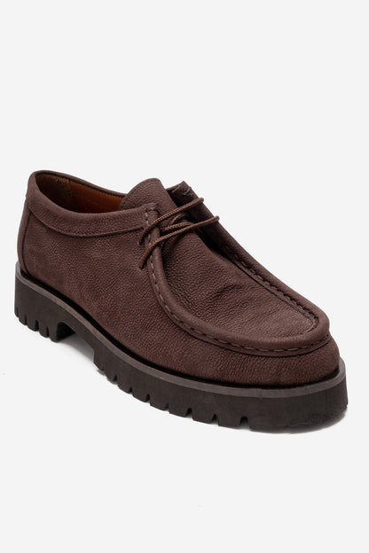 Talia - Mocasín con Cordones de Cuero Genuino Nobuck Marrón (Mujer)