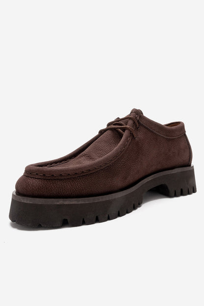 Talia - Mocasín con Cordones de Cuero Genuino Nobuck Marrón (Mujer)