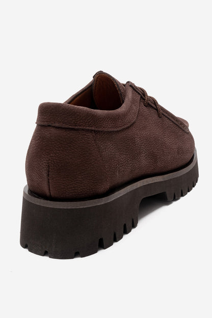 Talia - Mocasín con Cordones de Cuero Genuino Nobuck Marrón (Mujer)