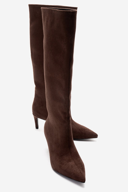 Camila - Bota de tacón de aguja de gamuza marrón (Mujer)