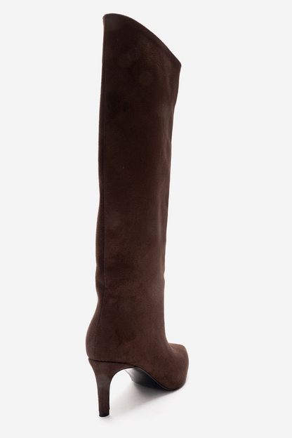 Camila - Bota de tacón de aguja de gamuza marrón (Mujer)