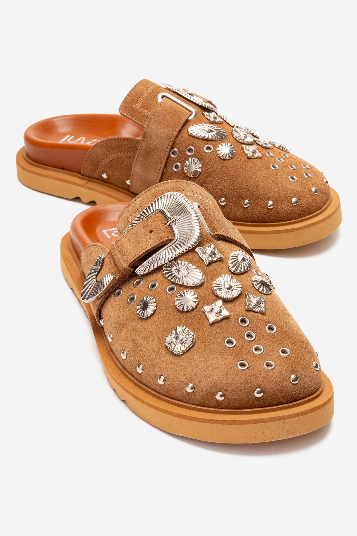 Maril - Cognac Suede Leather Buckle Slide (Women)