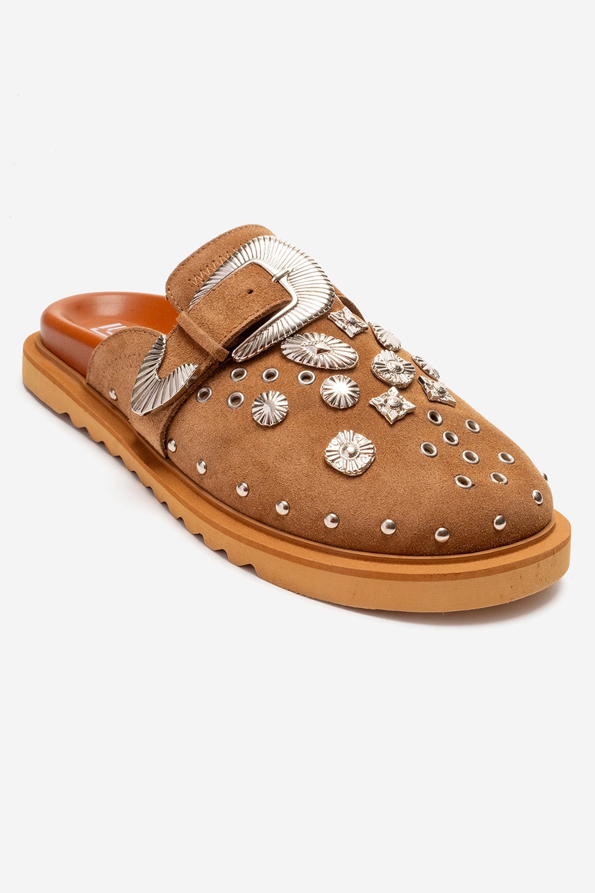 Maril - Cognac Suede Leather Buckle Slide (Women)
