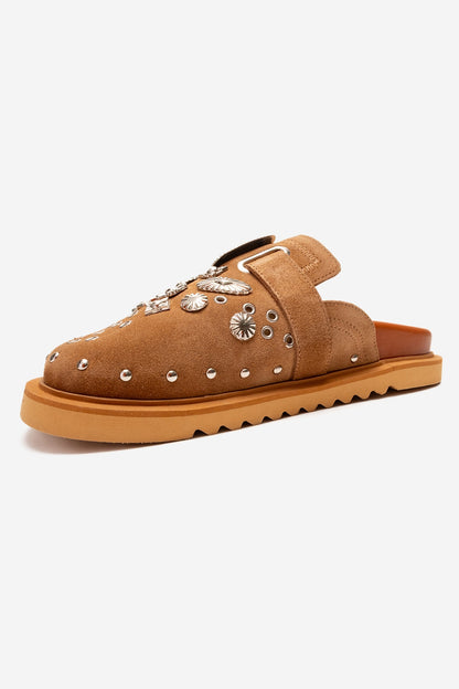 Maril - Cognac Suede Leather Buckle Slide (Women)