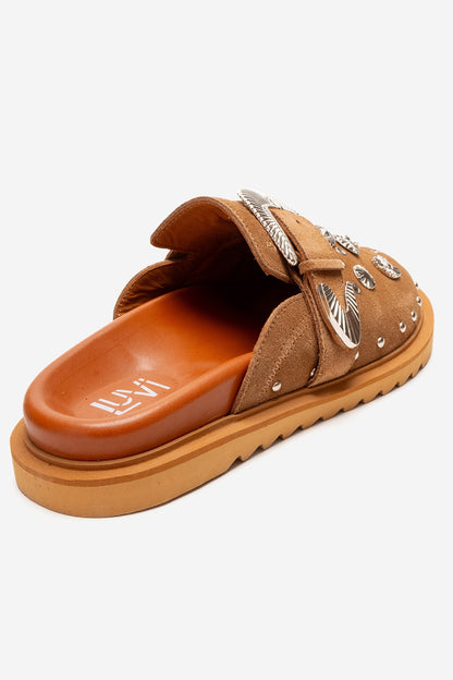 Maril - Cognac Suede Leather Buckle Slide (Women)