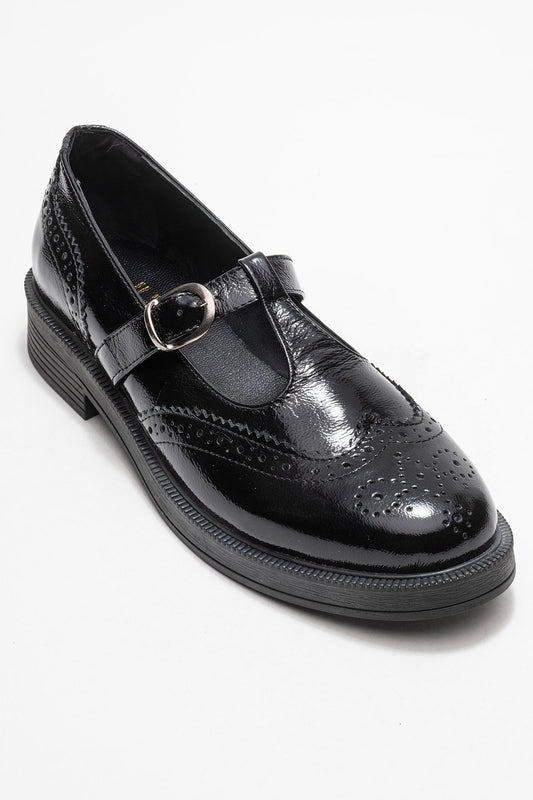 Dorian - Mocasín de piel auténtica charol negra (Mujer)