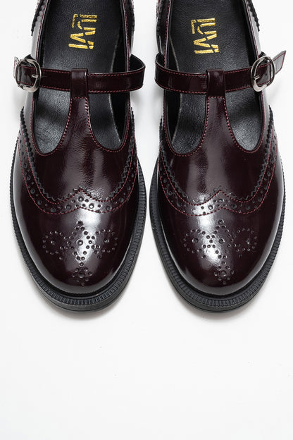 Dorian - Mocasín de cuero genuino burdeos charol (Mujer)