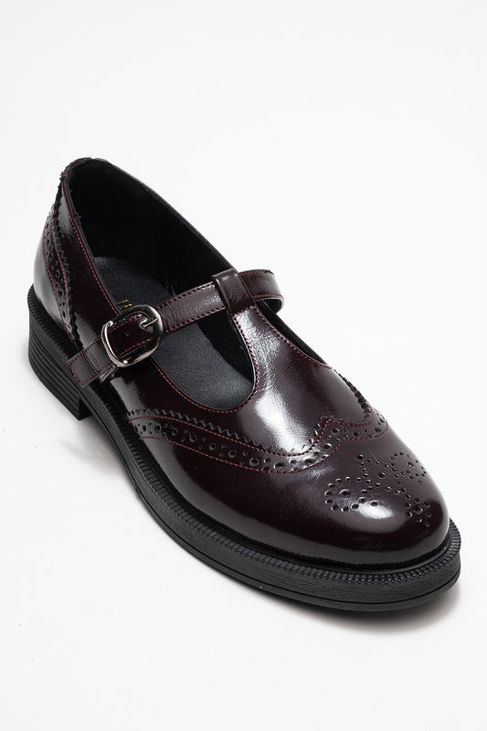 Dorian - Mocasín de cuero genuino burdeos charol (Mujer)