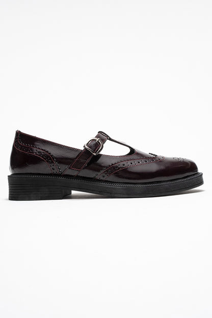 Dorian - Mocasín de cuero genuino burdeos charol (Mujer)