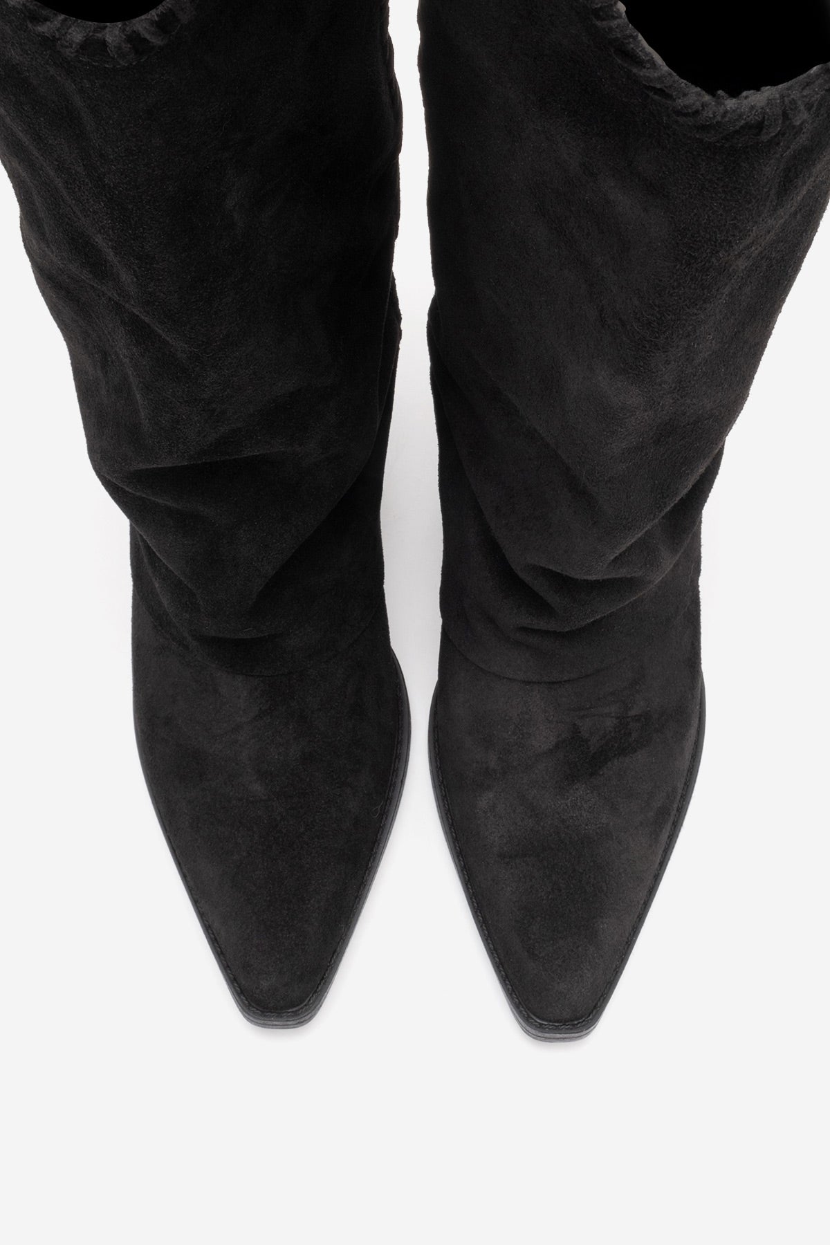 VELIN - Black Suede Genuine Leather Block Heel Western Boot (Women)