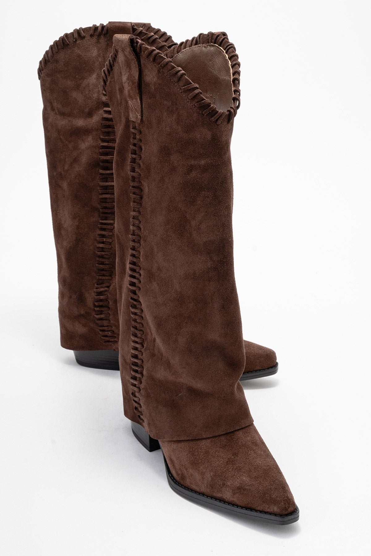 VELIN - Brown Suede Genuine Leather Block Heel Western Boot (Women)