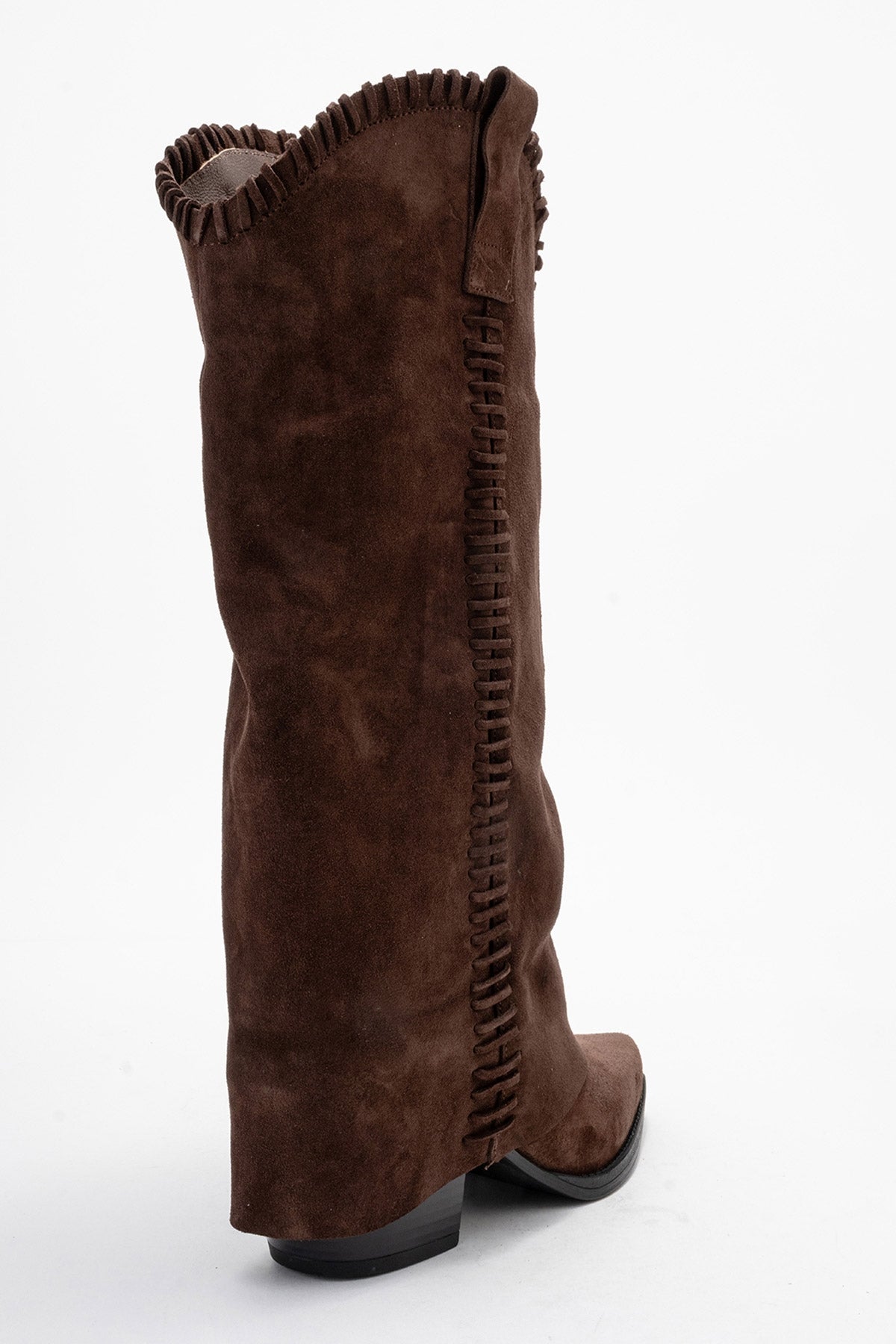 VELIN - Brown Suede Genuine Leather Block Heel Western Boot (Women)