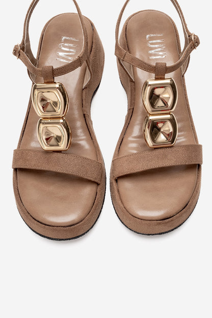 Matt - Sandalia de plataforma de ante beige (mujer)