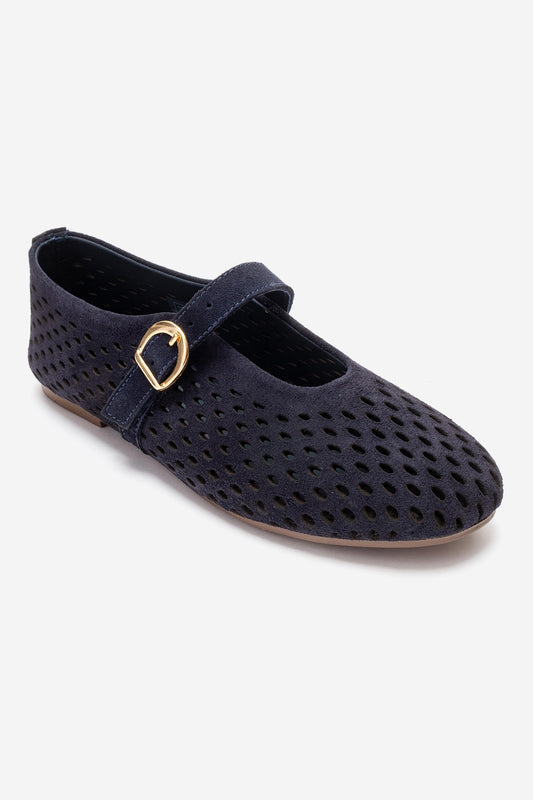 ARİAN - Navy Genuine Suede Leather Ballet Flat (Women)
