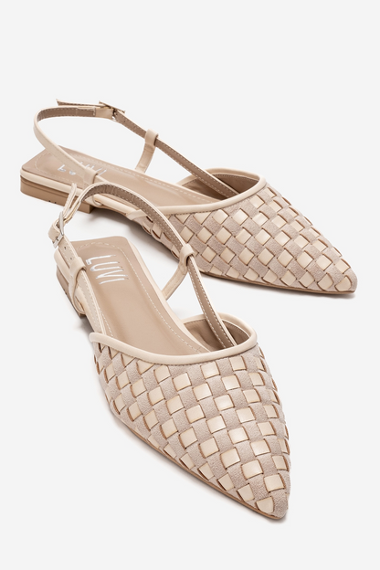 Chanda - Sandalia de mujer con punta y tejido de color beige