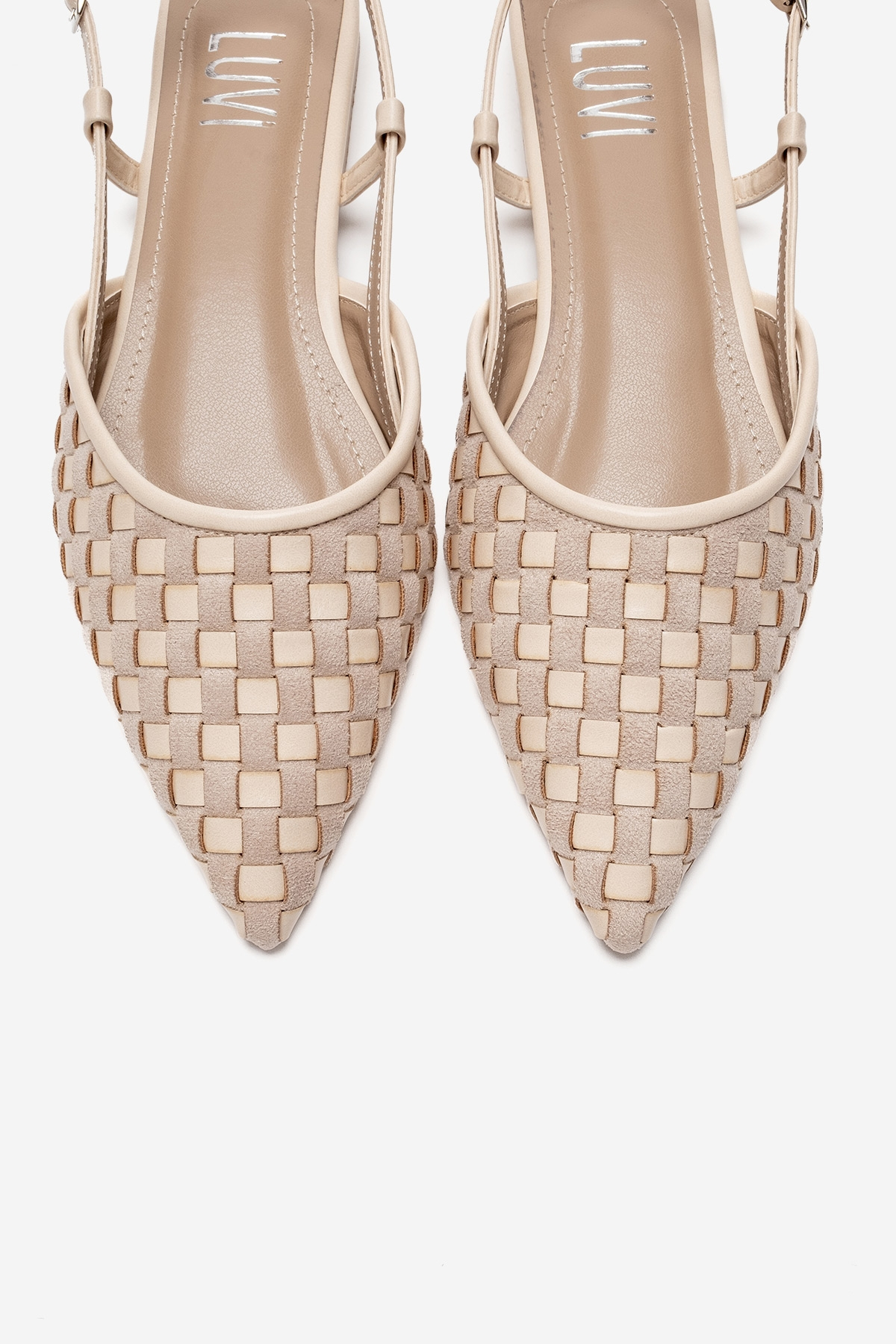 Chanda - Sandalia de mujer con punta y tejido de color beige