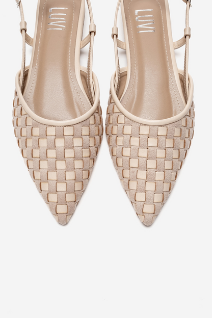 Chanda - Sandalia de mujer con punta y tejido de color beige