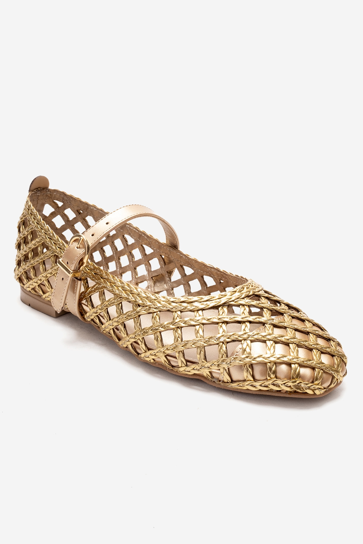 DOUX - Bailarinas planas con detalle de tiras trenzadas doradas (mujer)