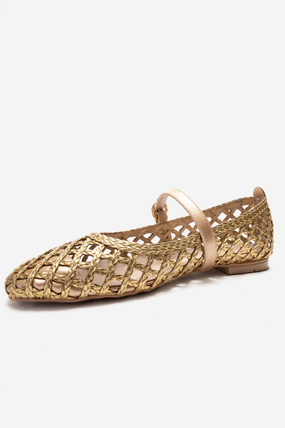 DOUX - Bailarinas planas con detalle de tiras trenzadas doradas (mujer)