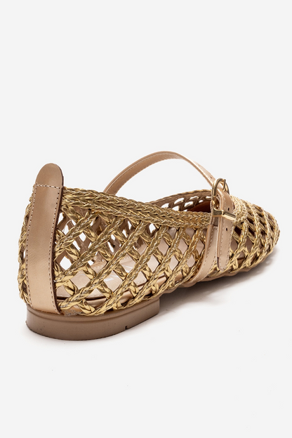 DOUX - Bailarinas planas con detalle de tiras trenzadas doradas (mujer)