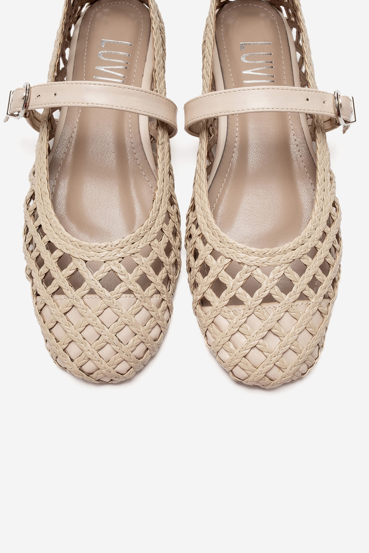DOUX - Bailarinas planas de piel genuina trenzada texturizada de color beige (Mujer)