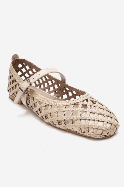 DOUX - Bailarinas planas de piel genuina trenzada texturizada de color beige (Mujer)