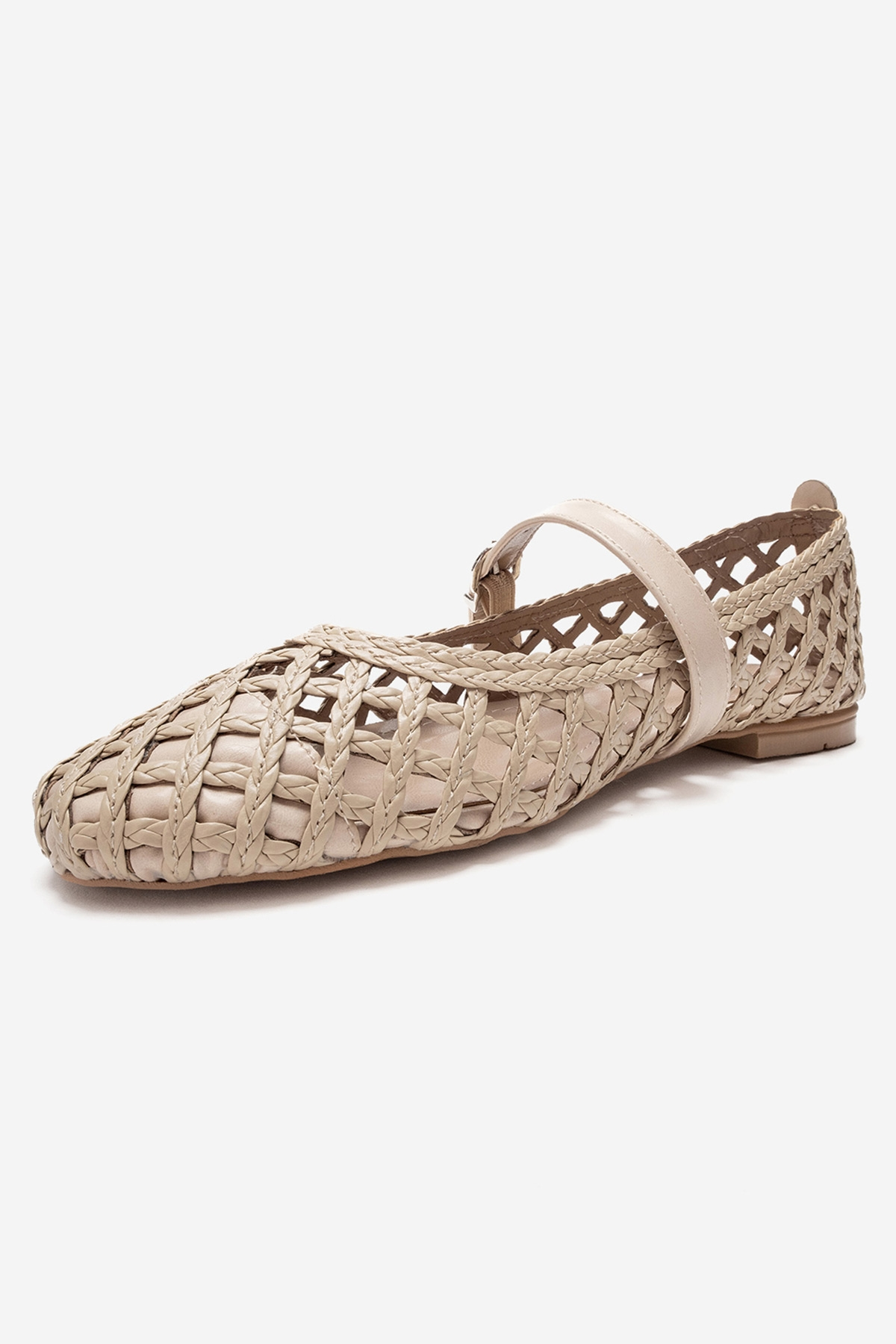 DOUX - Bailarinas planas de piel genuina trenzada texturizada de color beige (Mujer)