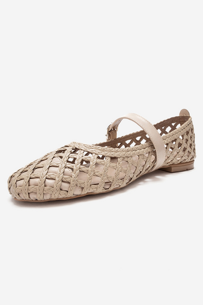DOUX - Bailarinas planas de piel genuina trenzada texturizada de color beige (Mujer)