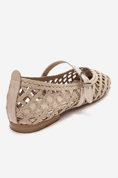 DOUX - Bailarinas planas de piel genuina trenzada texturizada de color beige (Mujer)