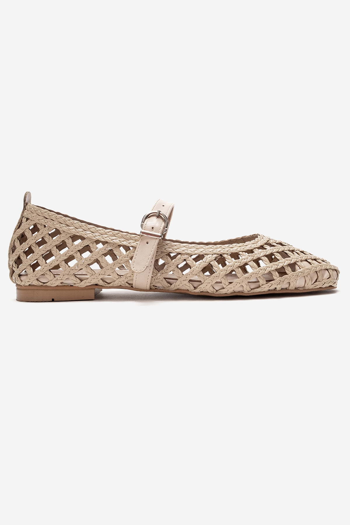 DOUX - Bailarinas planas de piel genuina trenzada texturizada de color beige (Mujer)