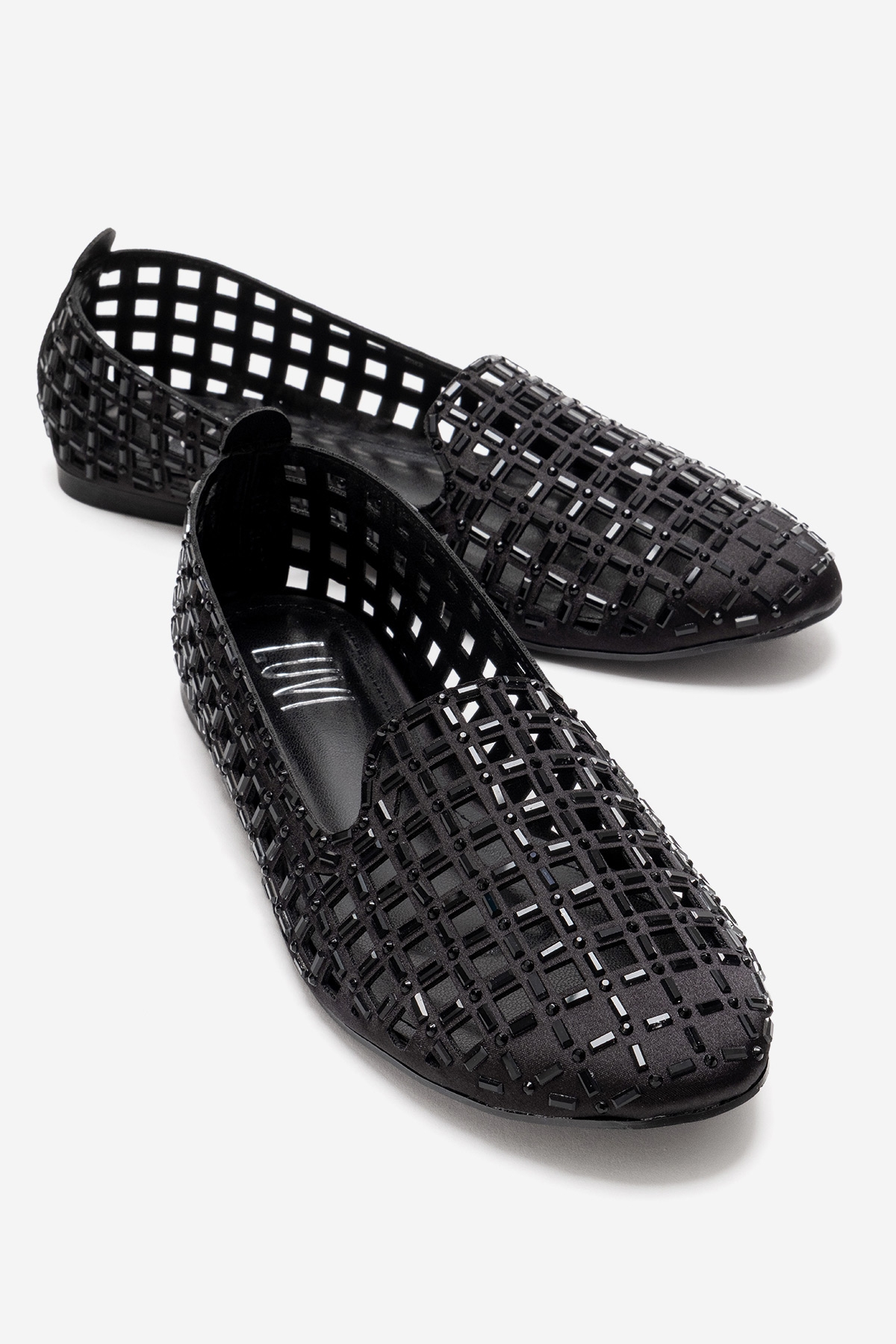 SILVA - Merceditas de ballet con joyas de cuero genuino negro (mujer)