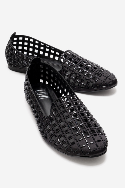 SILVA - Merceditas de ballet con joyas de cuero genuino negro (mujer)