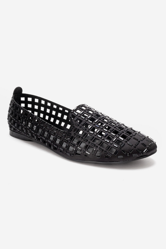 SILVA - Merceditas de ballet con joyas de cuero genuino negro (mujer)