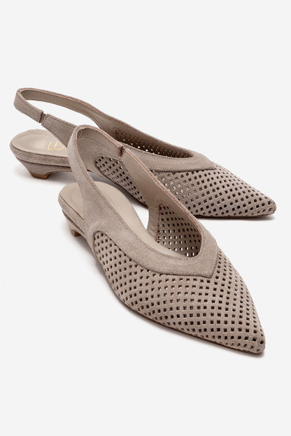 LIEVE - Sandalias de piel auténtica beige con tacón bajo (mujer)