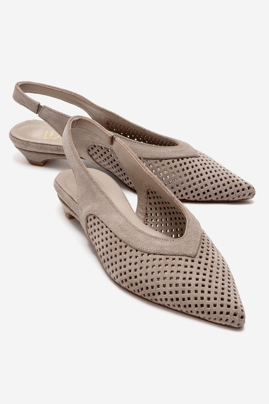 LIEVE - Beige Genuine Leather Low Block Heel Slingback (Women)