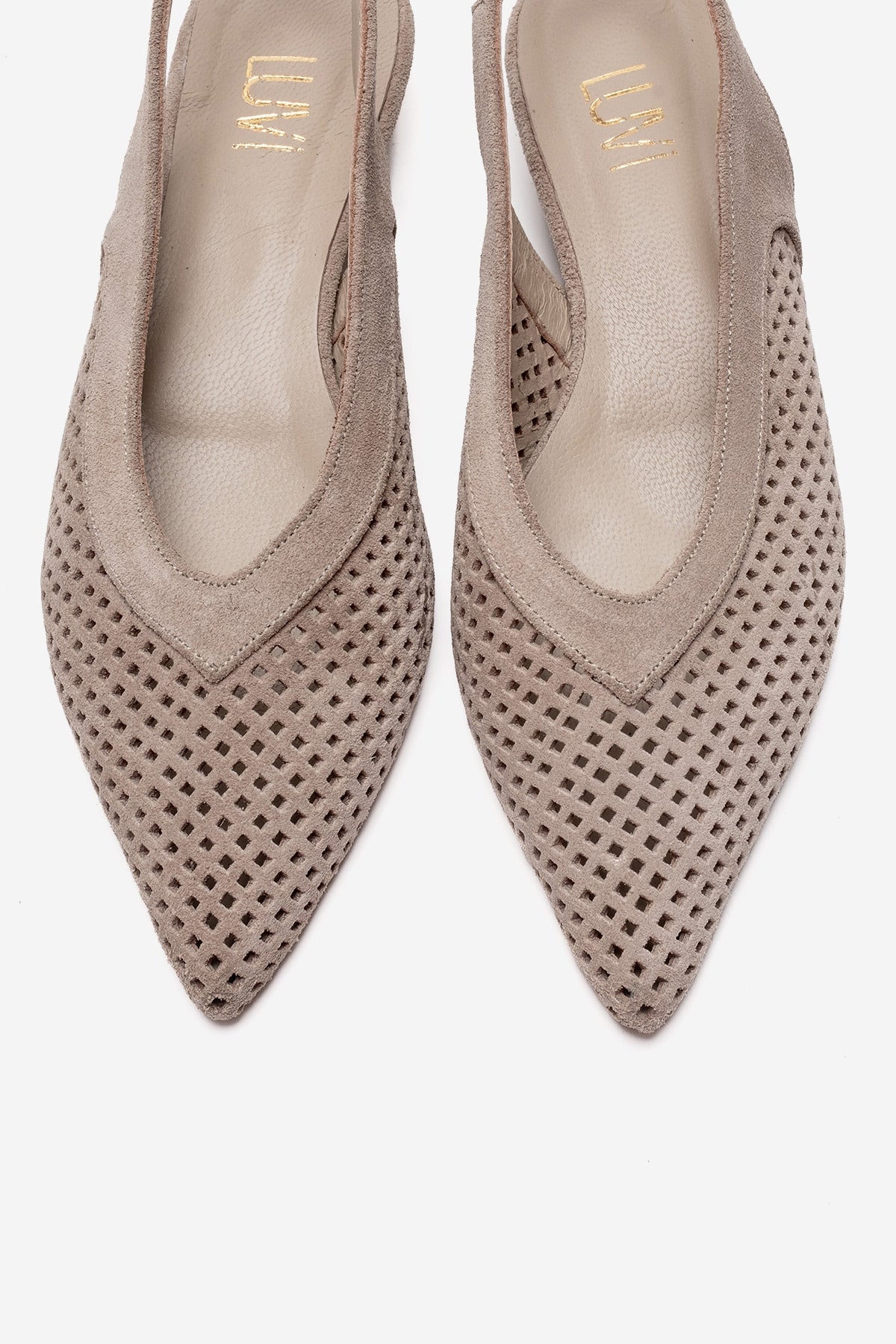 LIEVE - Sandalias de piel auténtica beige con tacón bajo (mujer)