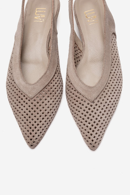 LIEVE - Sandalias de piel auténtica beige con tacón bajo (mujer)