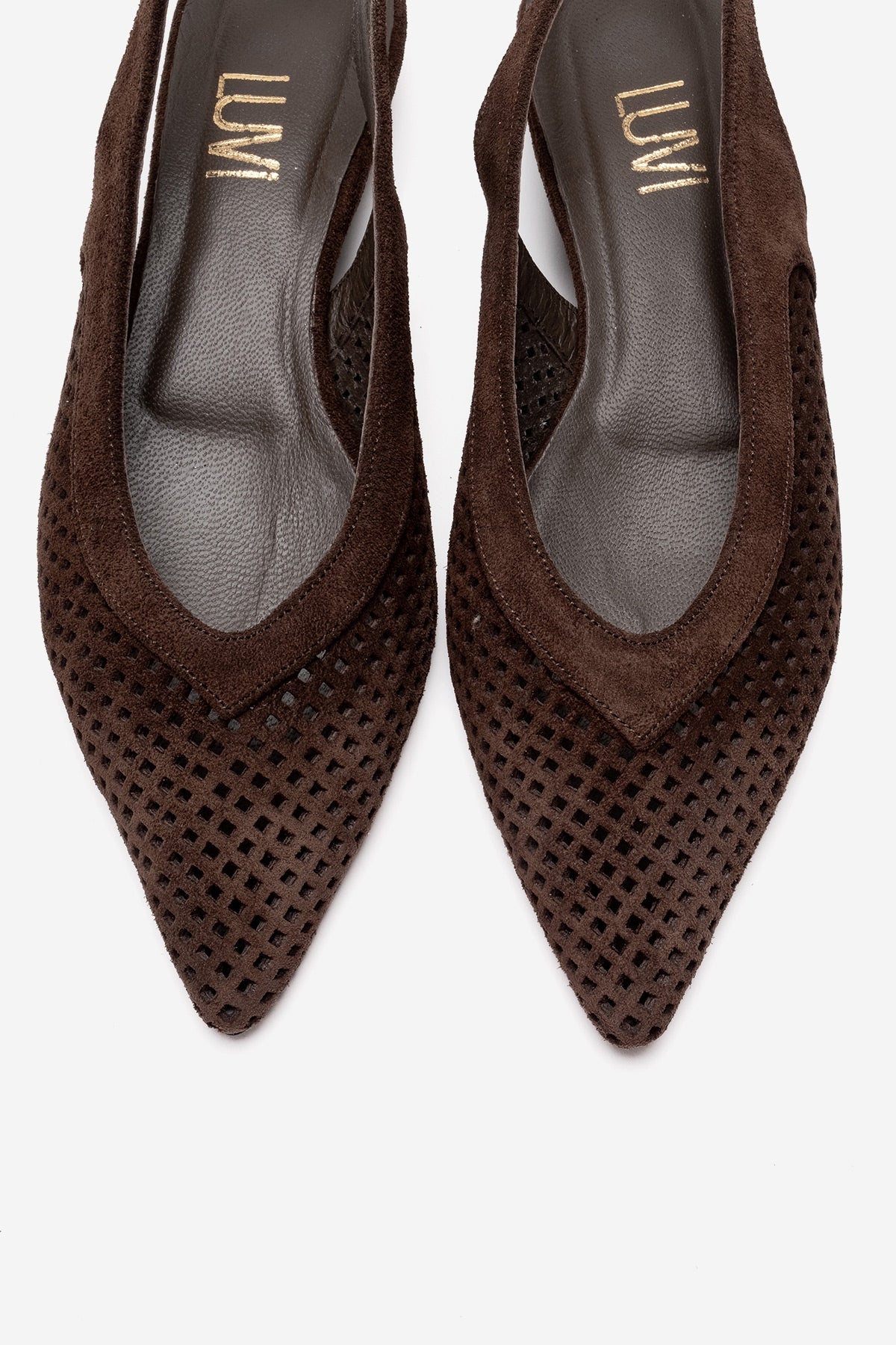 LIEVE - Zapatos de tacón bajo con correa trasera de cuero genuino marrón (mujer)