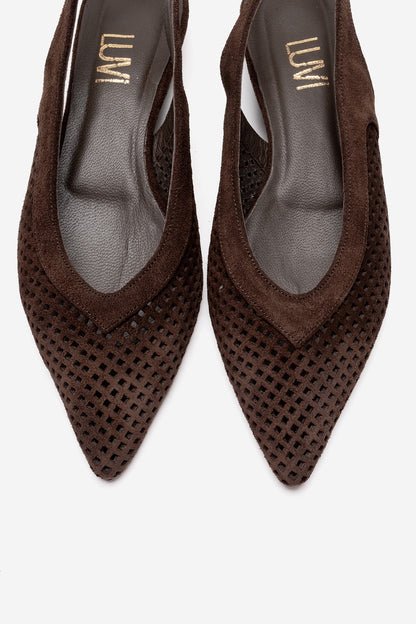 LIEVE - Zapatos de tacón bajo con correa trasera de cuero genuino marrón (mujer)