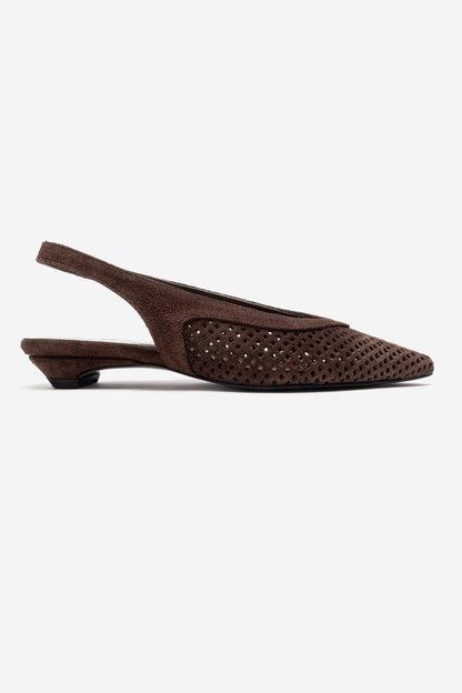 LIEVE - Zapatos de tacón bajo con correa trasera de cuero genuino marrón (mujer)