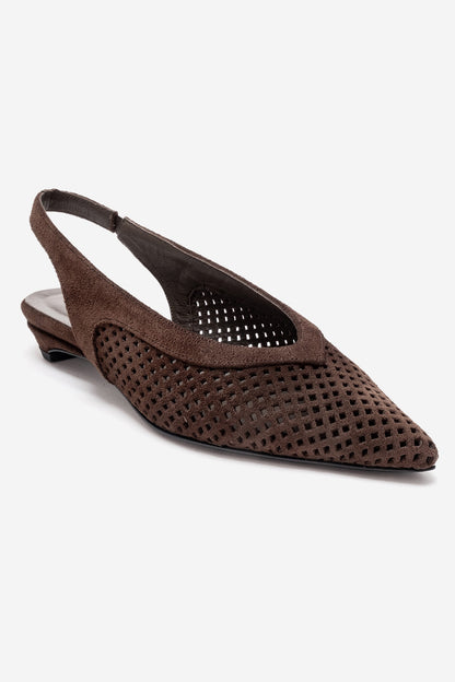 LIEVE - Zapatos de tacón bajo con correa trasera de cuero genuino marrón (mujer)