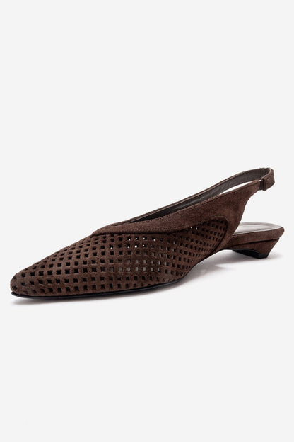LIEVE - Zapatos de tacón bajo con correa trasera de cuero genuino marrón (mujer)