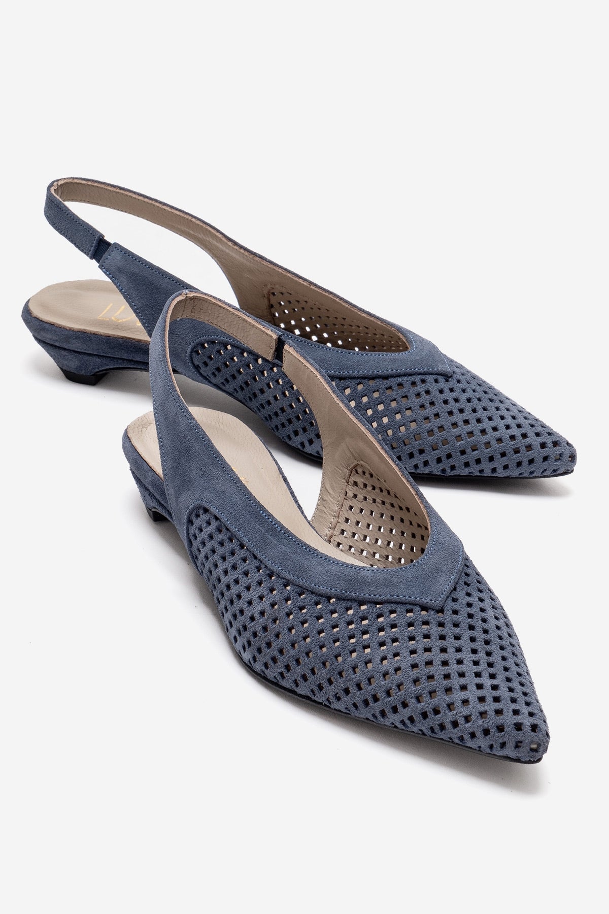 LIEVE - Zapato de tacón bajo de piel genuina azul denim (Mujer)