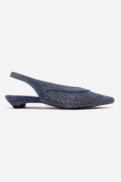 LIEVE - Zapato de tacón bajo de piel genuina azul denim (Mujer)
